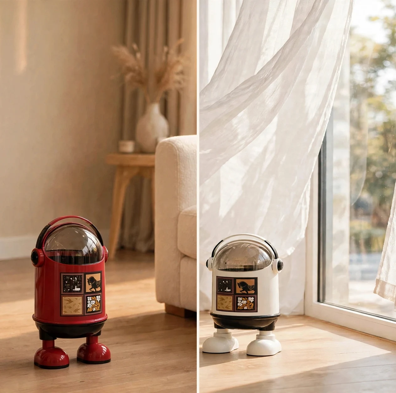 লাল ও সাদা — দুই কালারের RoboBin পাশাপাশি