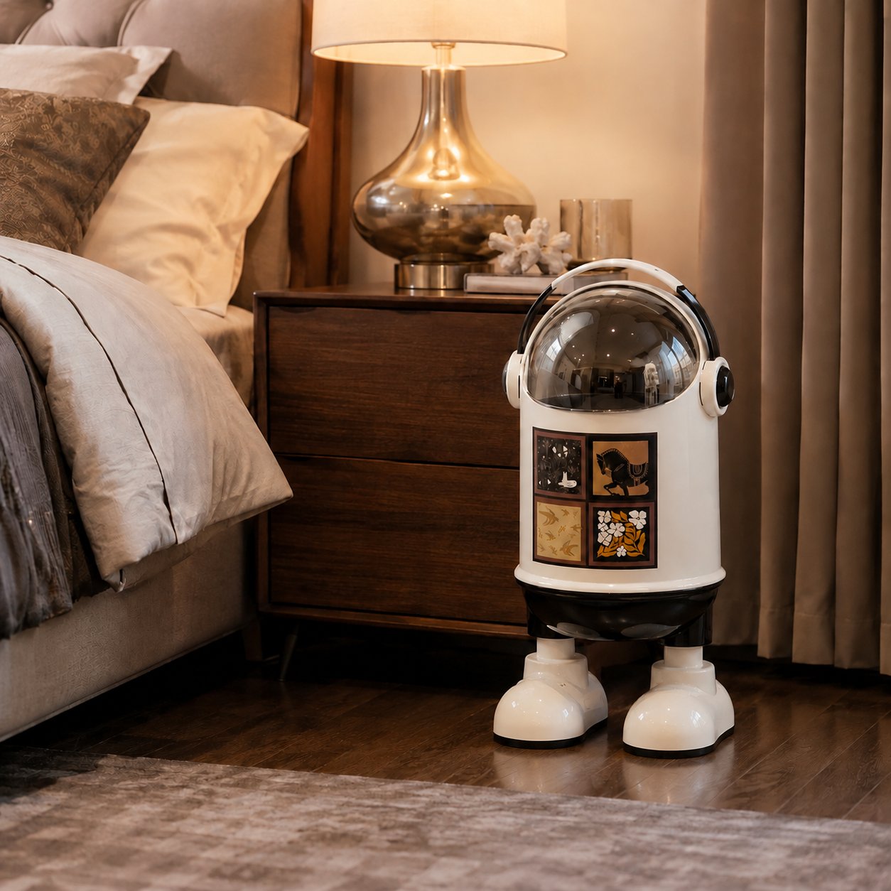 বেডরুমে সাদা RoboBin